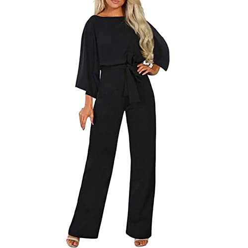 Mono de una pieza para mujer, elegante, para ceremonia, de pierna ancha, sexy, curvo, tallas grandes, para fiestas, ceremonias, jumpsuits, manga larga, vestidos de noche enteros, Negro , XXL