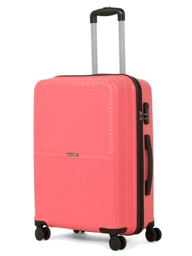 Image of Teakwood Meduim Size 8 Wheels Trolley Bag, Hard Cabin with Zipper Closure, Adjustable Push Button & Cross Side Strap, Number Lock System 360 Degree (Medium, Pink)
