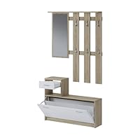 Dmora - Eingangsmöbel Sargassi, Moderner Eingang, Wandgarderobe, Multifunktions-Aufbewahrungskonsole, 100x26h190 cm, Weiß und Eiche