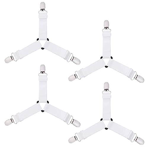 BlingKingdom 4pcs Bed Sheet Clips Adjustable Triangle Mattress Cover Sheet Straps Fasteners Holder Bands Elastic Bed Sheet SuspendersÂ - WhiteÂ 