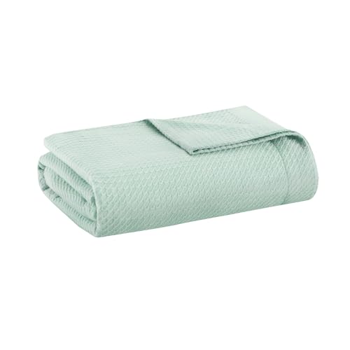 Image of Madison Park 100% Egyptian Cotton King Size Bed Blanket for Summer Seafoam | Cozy Soft Breathable Durable, Waffle Weave Woven Casual, Lightweight Knit All Season Throw for Bed Couch or Sofa, OEKO TEX
