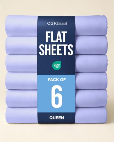 Queen Size Flat Sheet - Pack of 6 Top Flat Bed Sheet Only - Lavender