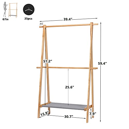 Clikuutory Kids Garment Rack For Hanging Clothes, Baby Freestanding Clothing Rack With Storage Shelf & Hanging Rod, Stable Triangular Frame, 100% Natural Pine Wood, Dress Up Rack（16"D X 40"W X 60"H） #TOP5