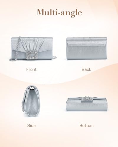 Image of Missnine Evening Bag Pleated PU Leather Clutch Purse for Women Elegant Formal Wedding Handbag Sparkling Party Prom Purse