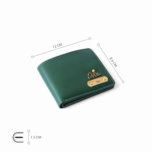 Image of Generic Men's Personalized Slim Stylish Faux Leather Wallet with Name & Charm - Green