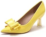 XCM Womens Dress Shoes Comfortable Block Heels Pointed Closed Toe 3 inch Heels for Women Kitten Heel Pumps Wedding Office Party Causal Work Yellow