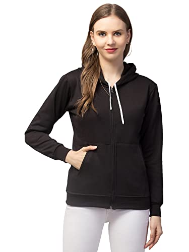 Image of Women's Solid Casual Zipper Cotton Relaxed Fit Sweatshirt for Winter