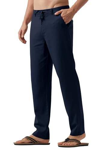 Image of Willit Men's Linen Pants Casual Lightweight Drawstring 29 inch 30 inch 32 inch