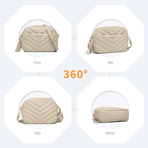 Miss Lulu Women Cross Body Bag Shoulder Bag Satchel Handbags Messenger Bag, Synthetic Leather,V-Shaped Knitting Texture,Tassel Decoration, Classic, With Removable and Adjustable Shoulder Strap