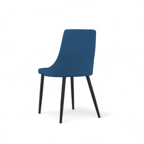 Image of Finch Fox Taskpro Modern Unique Velvet Upholstered Seating Living Room Dining Chair with Black Metal Legs in Dark Blue Color