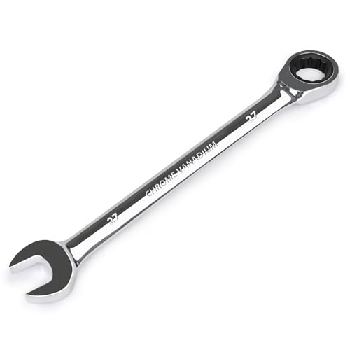 Egofine 27mm Ratcheting Combination Wrench Metric Industrial Grade Gear Spanner with 12-Point Design 72-Tooth Ratchet Chrome Vanadium Steel