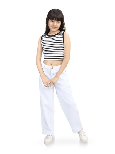 Image of olele Girls Super Jeans Collection for 4-14 Yrs | Stretchable Cotton Denim Trousers | Blue Jeans for Kids | Baggy Denim Pants | Cargo Pants for Girls