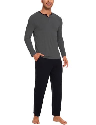 GYS Bamboo Viscose Men's Pajama Sets Soft Long Sleeve Lounge Sets with Pockets