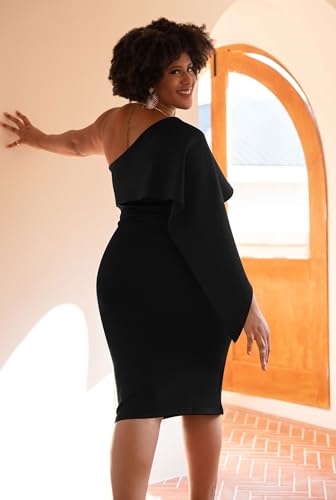 GOBLES Women's Summer Sexy One Shoulder Ruffle Bodycon Midi Cocktail Dress4