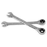 Kyuionty 2 Pcs 7mm Ratcheting Combination Wrench, 12-Point, 72-Tooth Metric Ratchet Wrench Set with 5° Movement and Hardened