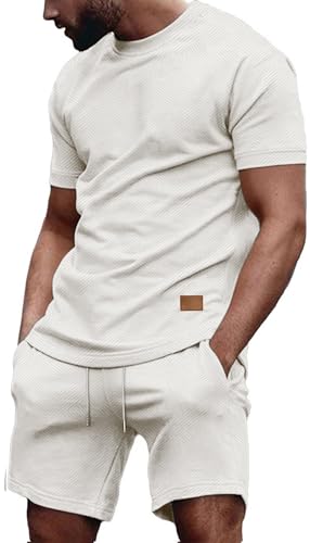 Vssjavun Men's Track Suits 2 Piece Outfits Casual Short Sleeve Shirt and Shorts Set Sweatsuit Summer Tracksuit