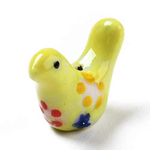 Crafans 10Pcs Porcelain Pigeon Beads, Yellow, 12.5~13x17~19x7~8.5mm, Hole: 1.5mm