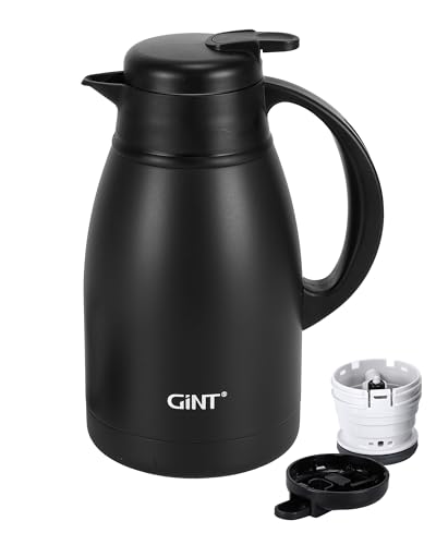 Image of GiNT Thermal Coffee Carafe 51 Oz, Stainless Steel Insulated Beverage Server with Easy-Clean Detachable Lid, Leak-Proof One-Hand Pour Large Dispenser for Hot Drinks and Coffee Pot for Home Office