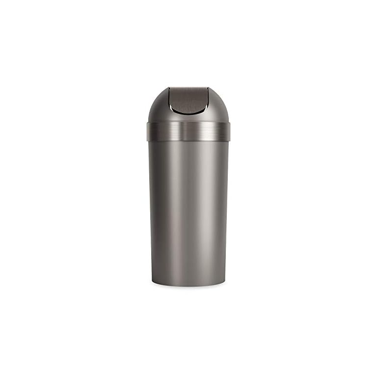 Umbra Venti Swing-Top 16.5-Gallon Kitchen Trash Large, 35-inch Tall Garbage Can for Indoor, Outdoor or Commercial Use, Pewter