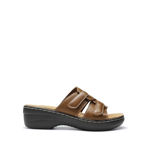 Image of DREAM PAIRS Women Arch Support Slide Sandals Adjustable Straps Slip On Wedge Sandals Casual Comfort Lightweight Flat Slides