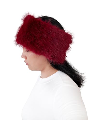 Lina & Lily Women's Winter Headband Head Ear Warmer Long Pile Faux Fur (Dark Red) - Image 4