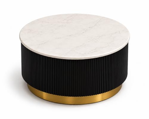 Image of Premium Luxury Marble-Top Wooden Center Table with Louvers & Acrylic Wooden Base | Premium Coffee Table for Living Room & Office (Black)
