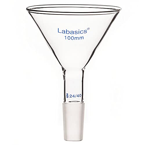 Labasics Glass Short Stem Powder Funnel with 100 mm Top Outer Dimension and 24/40 Inner Joint, Lab Glassware for Filtration and Transfer