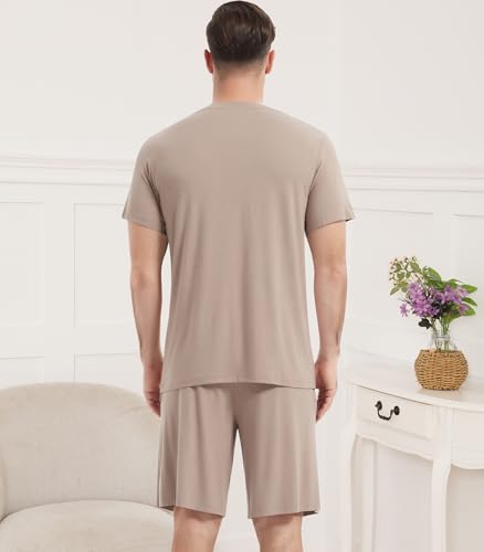 Image of NACHILA Men's Pajamas-Viscose Made from Bamboo, Short Sleeve Top with Shorts Pjs Set V Neck Sleepwear Cool Loungewear