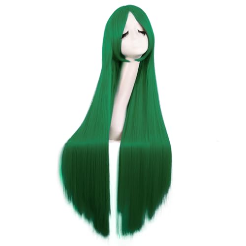 Image of MapofBeauty 40 Inch Oblique Bangs Anime Long Straight Wig, Grass Green