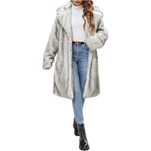 Generisch Chaqueta de piel para mujer de longitud media, chaqueta de pelo larga, chaqueta de pelo sintético, abrigo con cuello largo, abrigo de piel sintética, abrigo de moda y casual, abrigo de