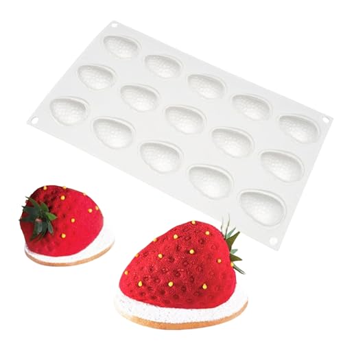 Empuje de hornear para tartas, moldes de silicona para tartas - 15 cavity Frawberry Forma Espuma Molde de hornear Molde - Herramienta de cocina flexible para cocina para cocina