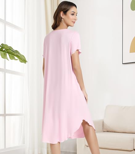 Image of NACHILA Women's Nightgowns-Viscose Made from Bamboo,Soft Nightshirt Short Sleeve Sleepwear Cooling Sleepshirts