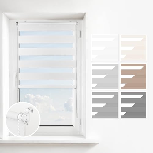 Estika Verdunkelungs Doppelrollo Klemmfix ohne Bohren - 70 cm x 220 cm - Milchig Weiß - Tag und Nacht Duo-Rollo, Rollos für Fenster, Fenster Sichtschutz, Doppelrollo für Innenräume