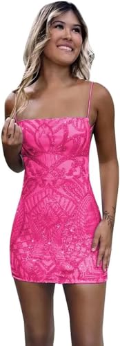 Short Homecoming Dresses for Teens 2025 Sparkly Sequin Lace Spaghetti Straps Prom Dresses for Women 2025