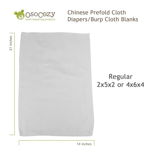 OsoCozy - Chinese Prefolds Cloth Diapers 1 Dozen - Perfect for Burp Cloths or Diapers. Soft and Absorbent for Baby Made of 100% Cotton- Fits 15-30 Lbs. - Size: Regular 4x6x4, 14x21 inches.3