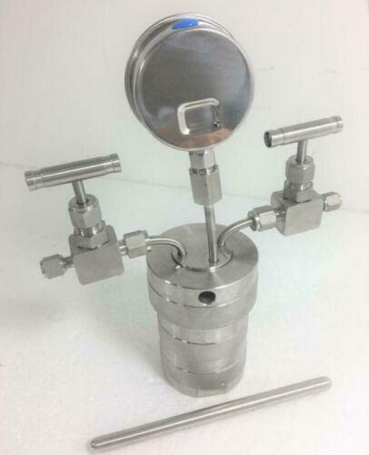 Hydrothermal Synthesis Autoclave Reactor Vessel + Inlet Outlet Gauge 25ml 6Mpa