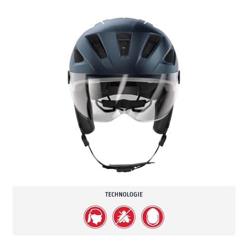 Foto von ABUS Stadthelm Pedelec 2.0 ACE - Fahrradhelm mit Rücklicht, Visier, Regenhaube, Ohrenschutz - für Damen und Herren - Blau Matt, Größe L