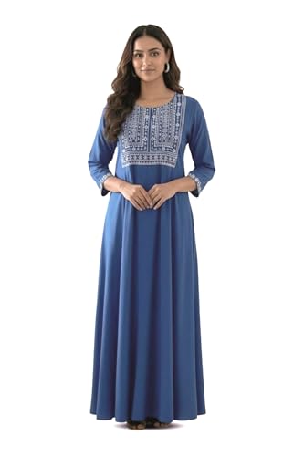 Image of NIHSAMAH Viscose Nighty for Women, Embroidered & Printed Stylish Night Gown, Long Sleeve Comfortable Sleepwear Long Nightwear, Maxi