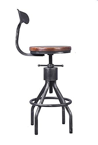 Diwhy Industrial Vintage Bar Stool,Kitchen Counter Height Adjustable Pipe Stool,Cast Iron Stool,Swivel Bar Stool With Backrest,Metal Stool,Silver,Fully Welded Set Of 2 (Wooden Top) #TOP4