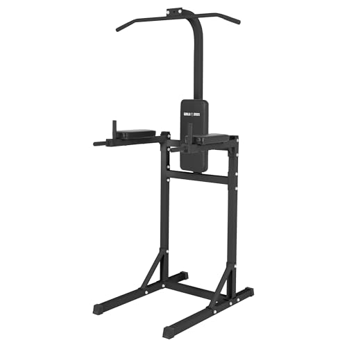 GORILLA SPORTS® Power Tower - Multifunktional, Klimmzugstange, Dip-Station, Pull & Chin Up, Schwarz/Weiß - Kraftstation für Zuhause, Klimmzugstation, Kraftturm, Trainingsgerät, Fitness, Krafttraining