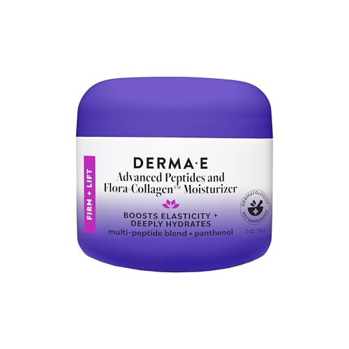 Derma E Advanced Peptides and Vegan Flora-Collagen Night Moisturizer – Hydrating Topical Facial Cream Improves Elasticity and Reduces Appearance of Lines and Wrinkles, 2 Oz