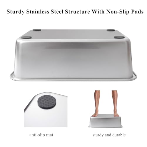 Qrenia Caixa de areia para gatos de aço inoxidável com tampa superior, caixa de areia coberta para g