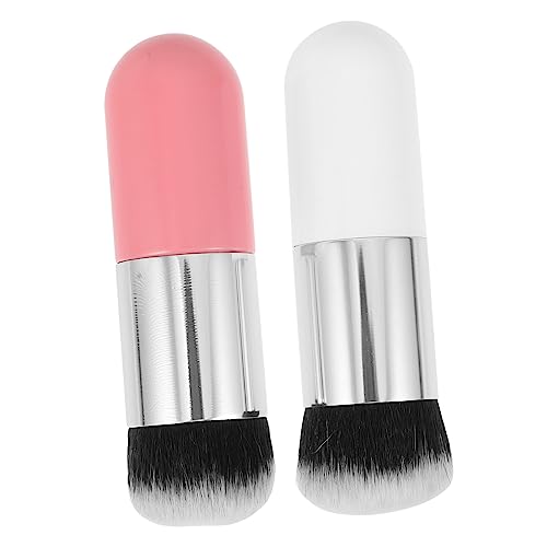 BAZEITFLOW Brochas De Maquillaje Cosmético 2 Piezas Pequeño Tamaño Para Base y Polvos, Pinceles Sintéticos Suaves Para Mujeres, Niñas, Uso Diario y Profesional
