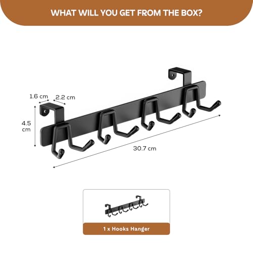 Image of amazon basics Door Hanging Hook Rail Strong, Carbon Steel Door Hook for Bathroom, Kitchen & Door, No Drill Hanging Hooks, Waterproof Rust Resistant, Black