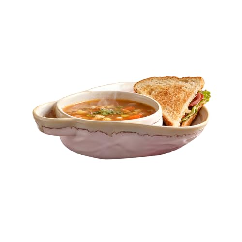 Lueear Juego de platos de sopa y sándwich, cuencos de cerámica retro con asa, 2 compartimentos para comidas familiares, té, cocina diaria, ensalada en casa