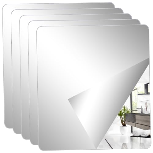 ROMISBABA 4 Piezas Espejos Adhesivos de Pared Cuadrados Autoadhesivos Acrílicos Irrompibles para Baño Dormitorio y Sala