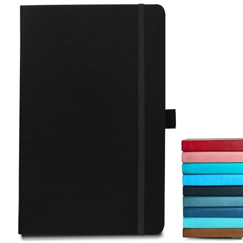 Image of Doodle Pack of 5 Personalized A5 Executive PU Leather Notebook Diary - Hard Bound Professional Office Notebook with Elastic Band, Ribbon Bookmark & Pen Loop | 160 Pages 80 GSM | Corporate & Personal Use - Black