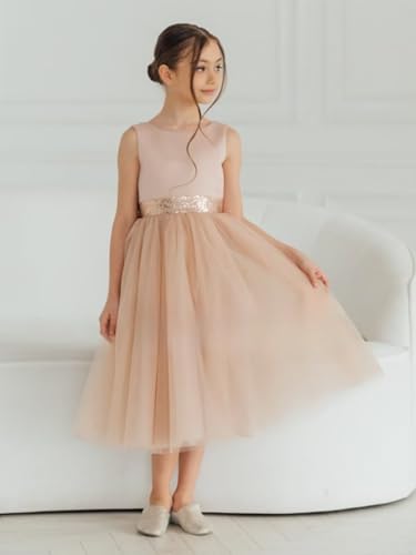 Sequins Sparkle Tulle Flower Girls Dress for Wedding Glitter Sleeveless Bow Knot V-Back Long Princess Pageant Dress4