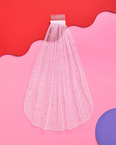 xo, Fetti Bachelorette Party Pearl Bridal Veil, White - Image 3