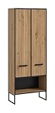 xonox.home – Hochschrank breit Bagno 59x159x32 cm in Artisan Oak Nachbildung – Badschrank mit 2 Türen, 8 Fächern & offenem Fach – Maximale Ordnung durch viel Stauraum, zeitlos & hochwertig verarbeitet